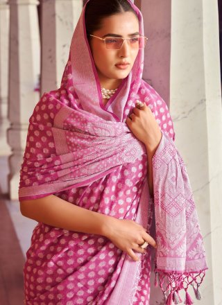 Pink Georgette Weaving Work Classic Sari