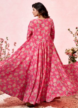 Pink Hand and Print Work Pure Crepe Salwar Suit