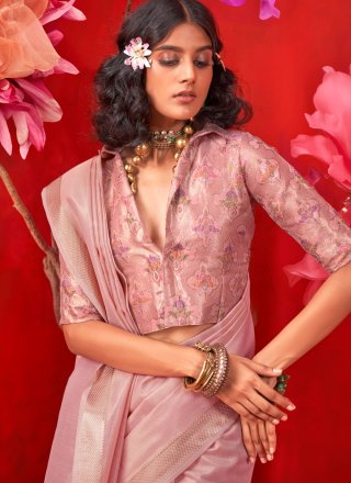 Pink Handloom Silk Contemporary Saree with Weaving and Zari Work