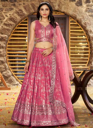 Pink Jacquard A - Line Lehenga Choli with