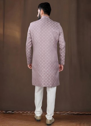 Pink Jacquard Indo Western with Woven Work