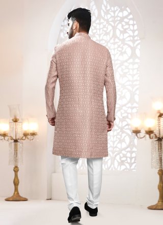 Pink Jacquard Indo Western with Woven Work for Ceremonial