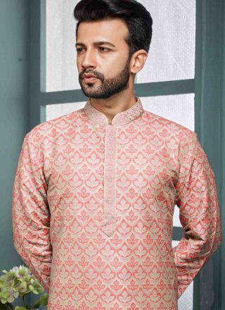 Pink Jacquard Jacquard Work Kurta Pyjama