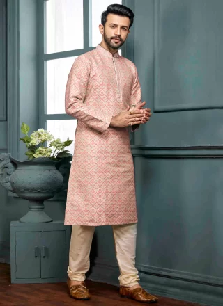 Pink Jacquard Jacquard Work Kurta Pyjama