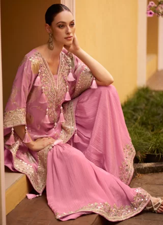 Pink Jacquard Silk Palazzo Salwar Suit