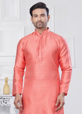 Pink Jacquard Silk Weaving Work Kurta Pyjama for Casual