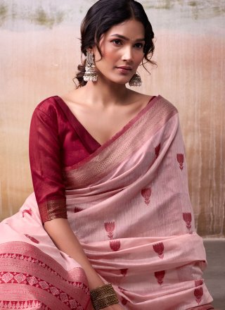 Pink Jacquard Work Cotton Classic Saree
