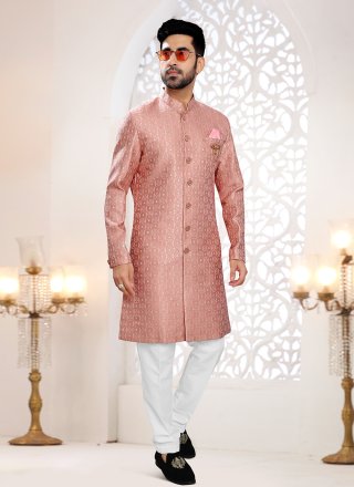 Pink Jacquard Woven Work Indo Western for Ceremonial