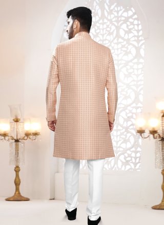 Pink Jacquard Woven Work Indo Western for Ceremonial