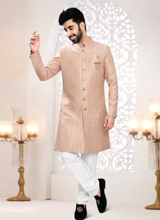 Pink Jacquard Woven Work Indo Western for Ceremonial