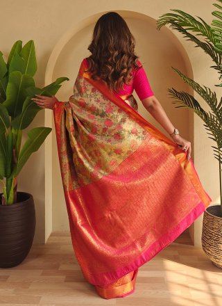 Pink Kanchipuram Silk Weaving Work Classic Sari for Ceremonial