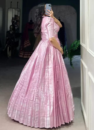 Pink Kanjivaram Silk Gown with Weaving and Zari Work