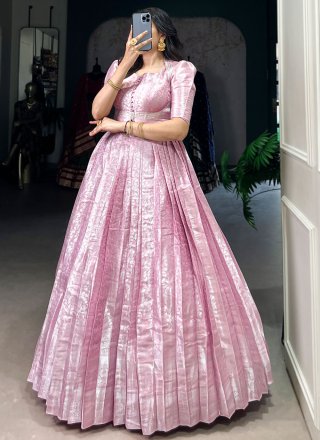 Pink Kanjivaram Silk Gown with Weaving and Zari Work