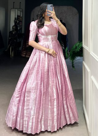 Pink Kanjivaram Silk Gown with Weaving and Zari Work