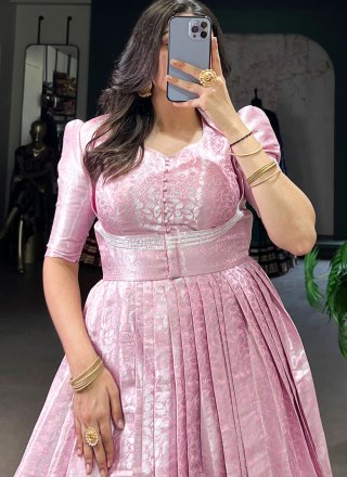 Pink Kanjivaram Silk Gown with Weaving and Zari Work