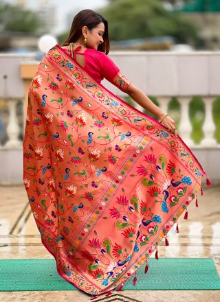 Pink Kanjivaram Silk Trendy Saree with Jacquard and Woven Work