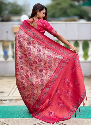 Pink Kanjivaram Silk Trendy Saree with Jacquard and Woven Work