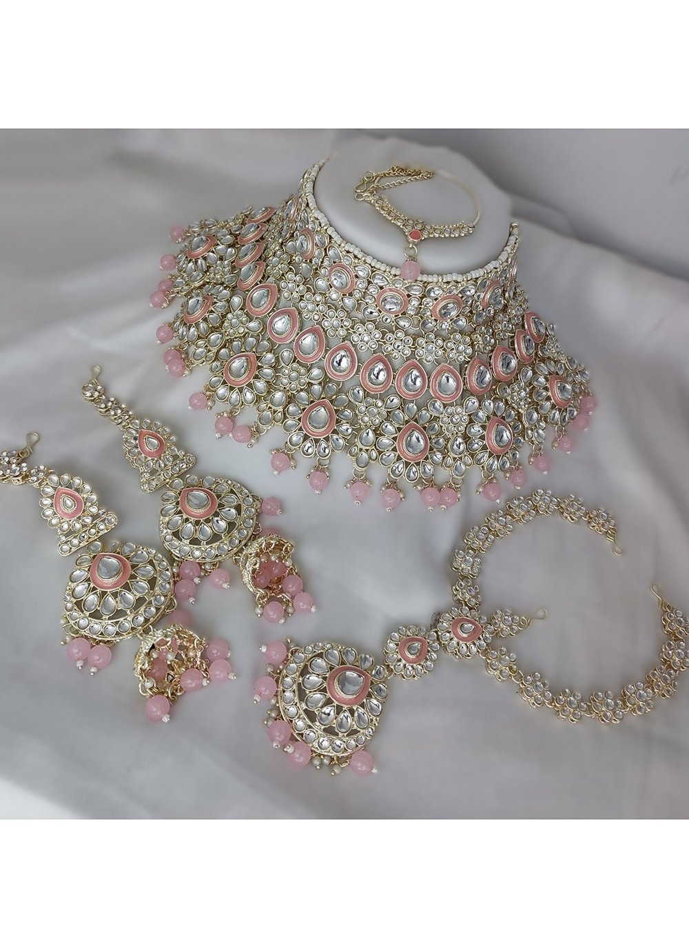 Buy Online Pink Moti and Stone Work Jewellery Set 309209 Gown