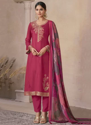 Pink Muslin Embroidered Work Pant Style Suit
