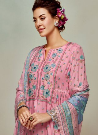 Pink Muslin Salwar Suit with Digital Print and Floral Patch Work