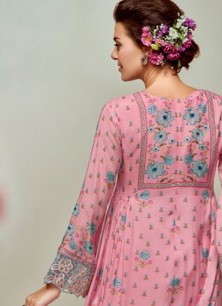 Pink Muslin Salwar Suit with Digital Print and Floral Patch Work