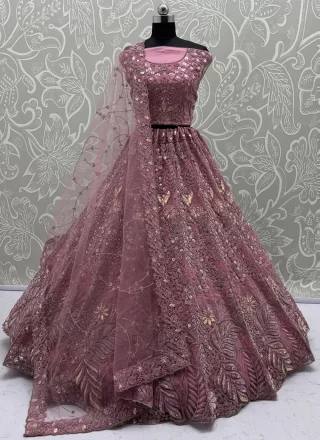Pink Net A - Line Lehenga Choli with Diamond, Dori, Embroidered, Fancy, Multi, Sequins, Thread and Zircon Work