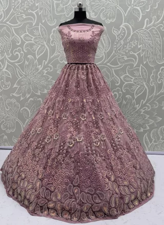 Pink Net Diamond, Embroidered, Multi, Sequins, Thread and Zircon Work Lehenga Choli for Engagement
