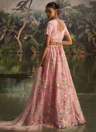 Pink Net Dori, Embroidered, Sequins, Thread, Zari and Zircon Work Lehenga Choli for Ceremonial