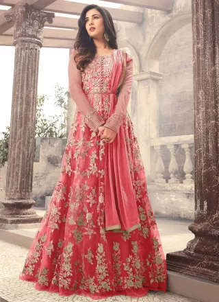 Pink Net Floral Patch, Thread and Zari Work Salwar Suit