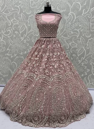 Pink Net Lehenga Choli with Diamond, Dori, Embroidered, Fancy, Sequins, Thread and Zircon Work for Women