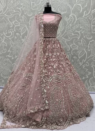 Pink Net Lehenga Choli with Diamond, Dori, Embroidered, Fancy, Sequins, Thread and Zircon Work for Women