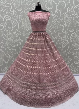 Pink Net Lehenga Choli with Embroidered, Sequins, Zari and Zircon Work