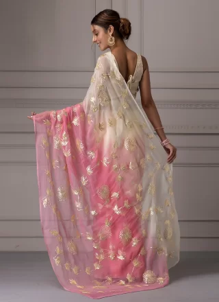Pink Organza Contemporary Sari