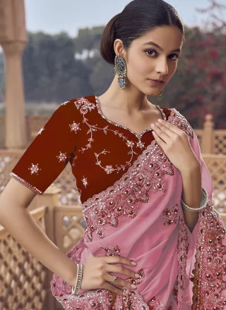 Pink Organza Contemporary Sari