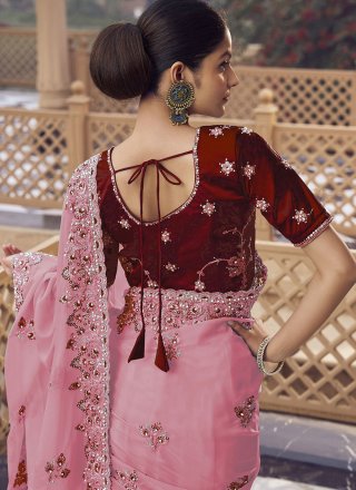Pink Organza Contemporary Sari