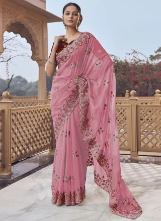 Pink Organza Contemporary Sari