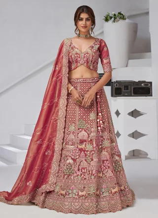 Pink Organza Embroidered Work A - Line Lehenga Choli
