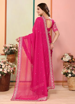 Pink Organza Embroidered Work Contemporary Sari