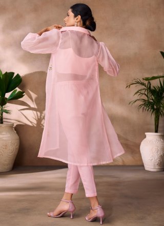 Pink Organza Party Wear Kurti with Embroidered Work