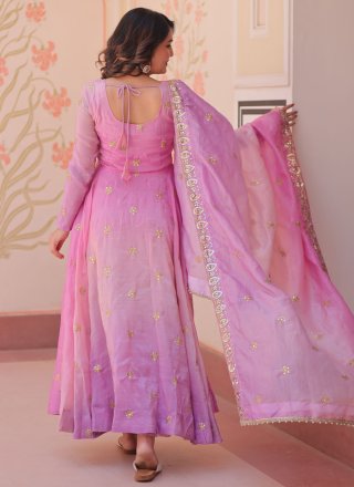 Pink Organza Sequins, Thread and Zari Work  Designer Gown
