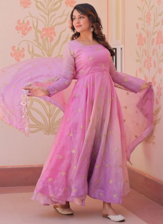 Pink Organza Sequins, Thread and Zari Work  Designer Gown