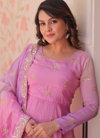 Pink Organza Sequins, Thread and Zari Work  Designer Gown