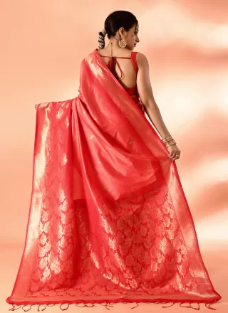 Pink Patch Border, Plain and Weaving Work Silk Classic Saree