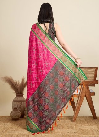 Pink Patola Silk Meenakari Work Classic Saree