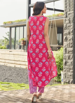 Pink Poly Cotton Designer Kurti with Print Work