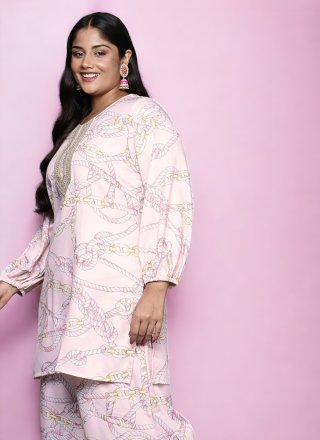 Pink Pure Crepe Casual Kurti with Print Work