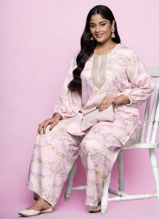 Pink Pure Crepe Casual Kurti with Print Work
