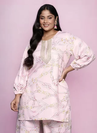 Pink Pure Crepe Casual Kurti with Print Work