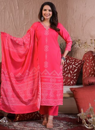 Pink Pure Crepe Digital Print and Embroidered Work Pant Style Suit for Ceremonial