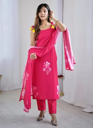 Pink Pure Crepe Floral Patch Work Salwar Suit